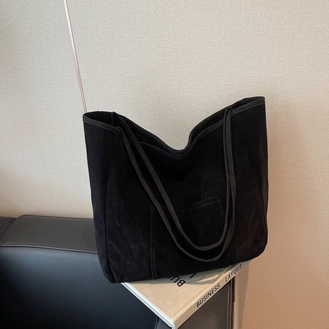 Borsa Shopping Vintage in Velluto a Coste a Grande Capacità per Donna Borsa a Spalla in Scamosciato Retrò Con Tasca Esterna Casual