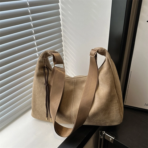 Vintage Faux Wildleder PU Leder Hobo Tasche Für Damen Große Kapazität Urban Pendeln Schultertasche Mit Kontrastnähten Retro Tote