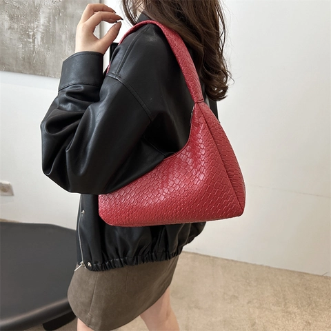 Borsa da Donna Sottobraccio a Mezzaluna in Pelle PU Retro Intrecciata Goffrata a Coccodrillo Hobo Borsa a Tracolla di Grande Capacità