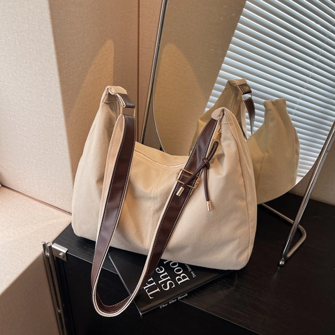 Borsa a Tracolla in Pelle Scamosciata Retrò da Donna Grande Capacità Hobo Tote Casual Borsa a Mano con Cuciture a Contrasto