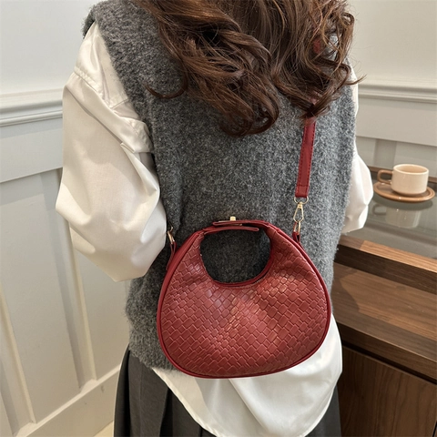 Mode Geflochtene PU Leder Mondsichel Schultertasche Für Damen Casual Unterarm Umhängetasche Minimalistische Hobo Handtasche