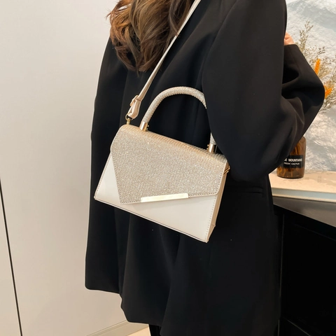 Borsa a Tracolla Donna con Strass Luccicanti in Pelle PU Elegante Piccola Borsa Quadrata Borsa a Mano alla Moda con Tracolla Rimovibile