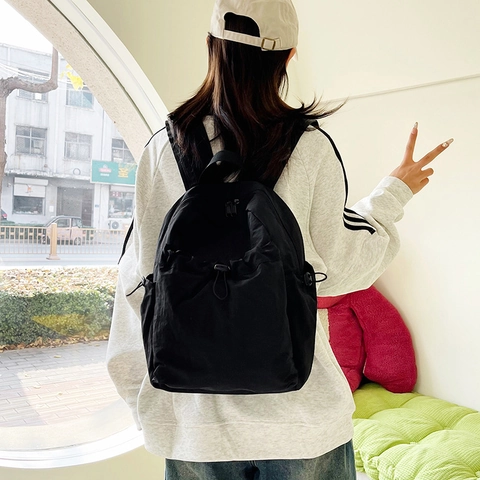 Mochila de Nailon Minimalista de Color Sólido Gran Capacidad Bolsa de Escuela Unisex Viaje al Aire Libre Almacenamiento Cordón Para Hombre Mujer