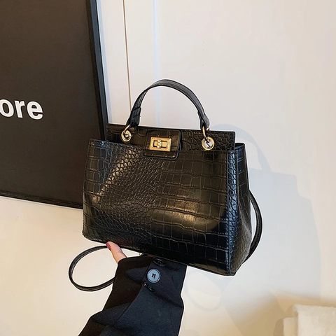 2024 Mode Femmes Motif Crocodile Sac Carré en Cuir PU Grande Capacité Navette Sac à Épaule Sac Bandoulière Sac à Main avec Fermoir