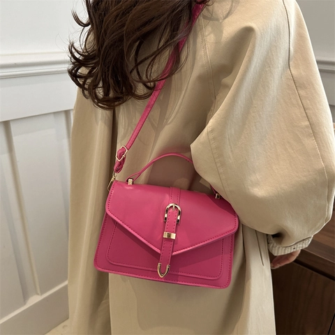 Borsa Quadrata Piccola in Pelle PU da Donna di Moda Chic Street Trend Borsa a Tracolla Con Elegante Decorazione Fibbia in Metallo Oro