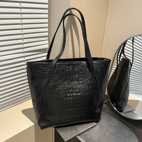 Bolso Tote de Cuero PU de Gran Capacidad para Mujer con Patrón de Cocodrilo en Relieve Bolso de Hombro Minimalista Retro