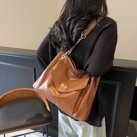 Große Kapazität PU Leder Tote Bag Für Damen Mit Metallkette Schulter Crossbody Tasche Für Arbeit Schule Casual