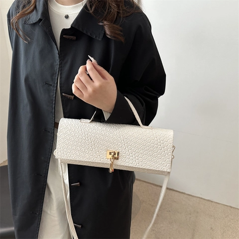 Borsa a Tracolla Donna in Pelle PU con Trama Intrecciata Elegante Piccola Borsa Quadrata con Chiusura in Metallo