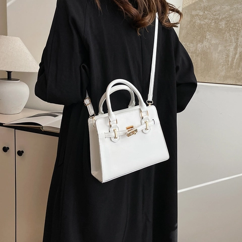 Bolso de Hombro para Mujer de Cuero PU de Moda Bolso de Mano Cuadrado Clásico Color Sólido Elegante Bolso Cruzado