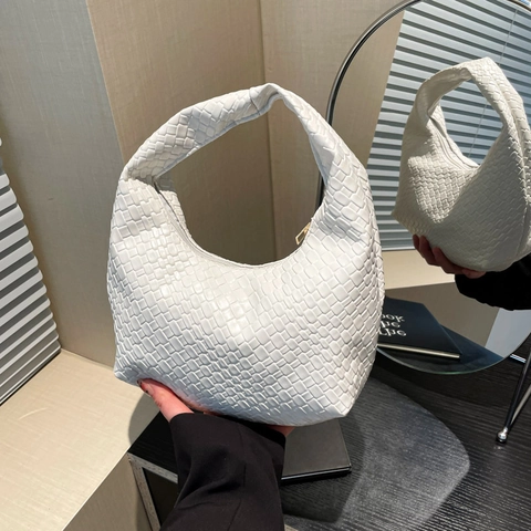 Borsa Sotto l'Ascella in Pelle PU Intrecciata Minimalista da Donna Design Casual a Nicchia Borsa Hobo a Cuscino a Mano