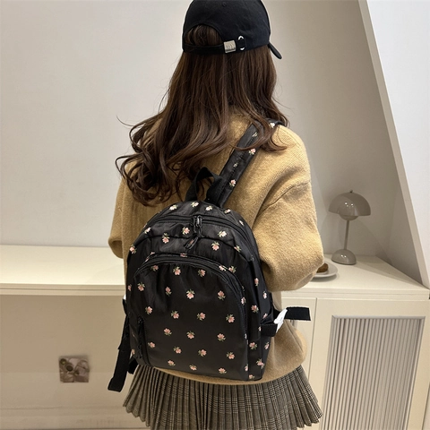 Dames Rugzak Met Bloemenprint Zoete Koreaanse Stijl Lichtgewicht Casual Dagrugzak Studenten Schooltas Bloemenpatroon Polyester Reistas