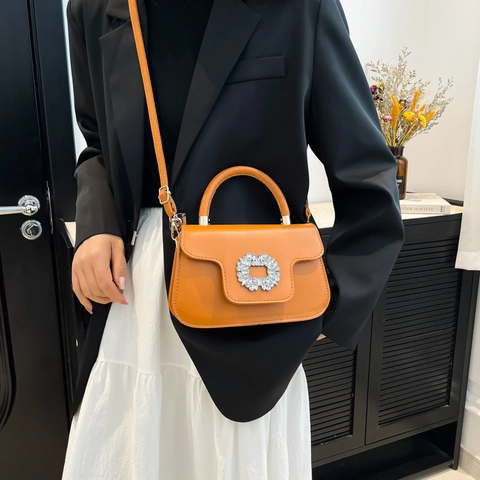 Bolso de Mano de Mujer de Cuero PU con Hebilla de Strass Bolso Bandolera Cuadrado de Lujo Color Sólido Bolso de Hombro