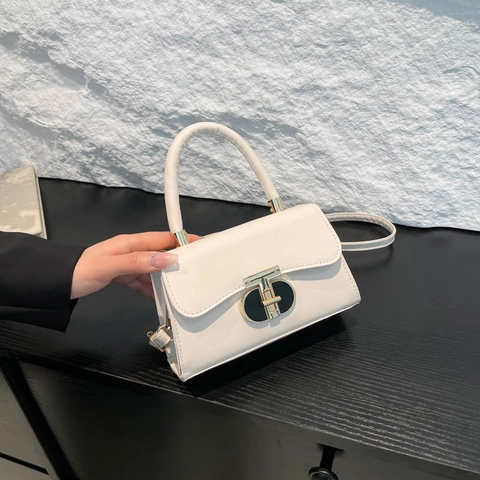 Women Stylish PU Leather Handbag With Gold T-Lock Fashion Square Crossbody Bag Versatile Single Shoulder Bag Elegant Satchel