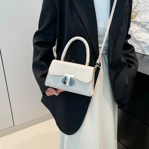 Women Stylish PU Leather Handbag With Gold T-Lock Fashion Square Crossbody Bag Versatile Single Shoulder Bag Elegant Satchel