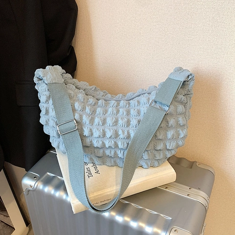 Damen Blasenstruktur Hobo Tasche Verstellbarer Riemen Plissierte Polyester Umhängetasche Lässige Achseltasche Leichte Schultertasche