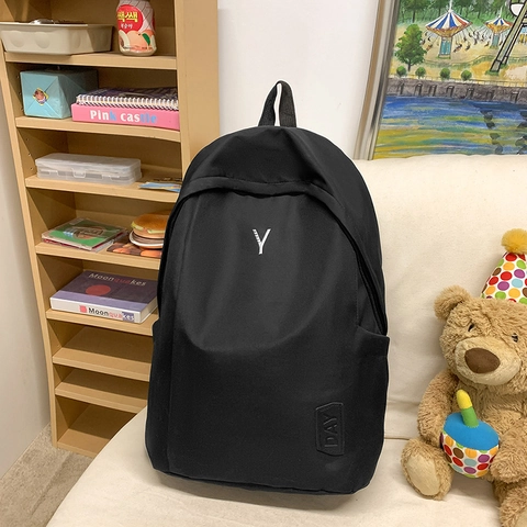 Zaino Scolastico in Nylon Casual Con Ricamo a Lettere Grande Capacità Zaino da Viaggio Leggero per Studenti Borsa College Unisex