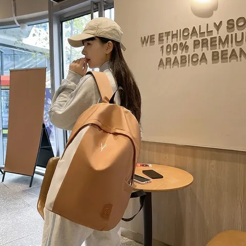 Zaino Scolastico in Nylon Casual Con Ricamo a Lettere Grande Capacità Zaino da Viaggio Leggero per Studenti Borsa College Unisex
