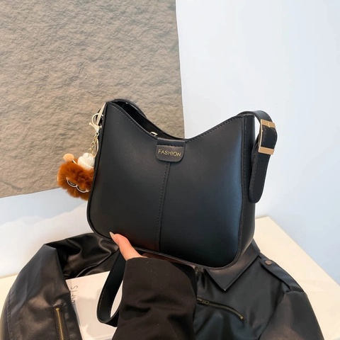 Bolso Bandolera Minimalista de Cuero PU para Mujer Bolso Tote Hobo con Estampado de Letras de Moda y Colgante de Peluche