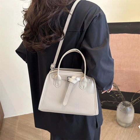 Bolso Tote de Cuero PU Retro para Mujer Color Sólido Bolso Bandolera Con Hebilla Gran Capacidad Bolso de Hombro Simple