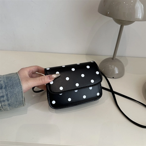 Women's Mini Polka Dot PU Leather Crossbody Bag Small Square Satchel Handbag With Flap Closure Daily Casual Messenger Bag