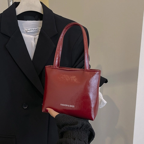 Borsa Tote in Pelle PU Minimalista per Donna Borsa a Mano con Stampa di Lettere a Tinta Unita Borsa Quadrata Piccola da Pendolare