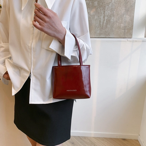 Borsa Tote in Pelle PU Minimalista per Donna Borsa a Mano con Stampa di Lettere a Tinta Unita Borsa Quadrata Piccola da Pendolare