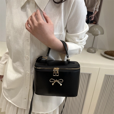 Borsa a Tracolla Vintage in Pelle PU per Donna Borsa a Mano a Scatola con Fiocco Dorato Borsa a Spalla Casual per Donna