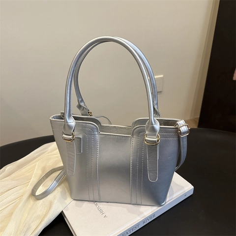 Borsa Tote in Pelle PU di Moda Minimalista Borsa a Tracolla Trendy Tinta Unita Con Tracolla Regolabile Borsa da Ufficio Donna
