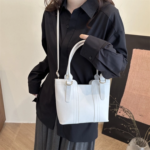 Borsa Tote in Pelle PU di Moda Minimalista Borsa a Tracolla Trendy Tinta Unita Con Tracolla Regolabile Borsa da Ufficio Donna