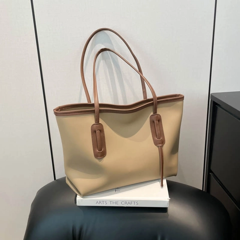 Large Capacity Women Tote Bag Fashion Minimalist PU Leather Shoulder Bag Retro Commuter Casual Versatile Office Work Handbag