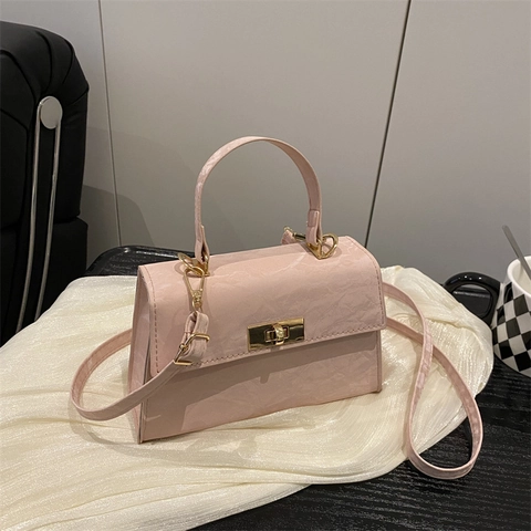 Vintage PU Leder Umhängetasche Für Damen Mode Gold Metallschloss Quadratische Henkeltasche Mit Verstellbarem Gurt Street Trendy Alltagshandtasche