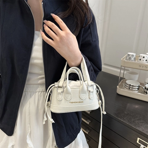 Mini Bolso de Mano con Cordón Exquisito para Mujer Bolso Bandolera de Nicho Pequeño Alta Textura Moda Conmutar Cuero de PU