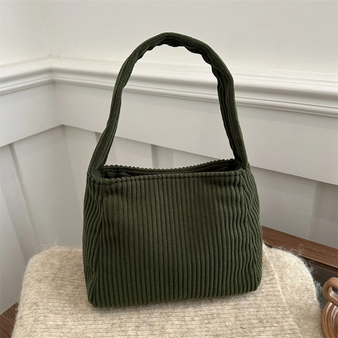 Women Casual Corduroy Underarm Bag Simple Solid Color Shoulder Bag Versatile Ribbed Texture Handbag Retro Tote Bag Daily Fashion