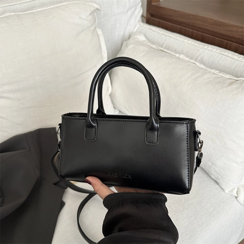 Dames Minimalistische PU Leer Vierkante Handtas Mode Letter Reliëf Schoudertas Crossbodytas Dubbele Handvatten Verstelbare Riem
