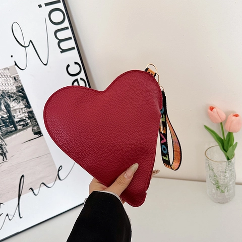 Borsa a Mano alla Moda a Forma di Cuore in Pelle PU Con Cinturino Love Texture Litchi Pochette da Donna Piccola Borsa Tote