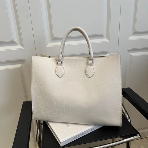 Minimalistische Tote Bag met Krokodillenpatroon voor Dames Grote Capaciteit PU Leren Schoudertas Chic Woon-werkverkeer Handtas