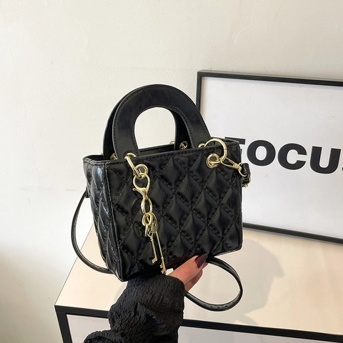 Women Quilted Crossbody Bag PU Leather Top Handle Handbag Small Square Shoulder Bag Rhombus Pattern Fashion Purse For Daily