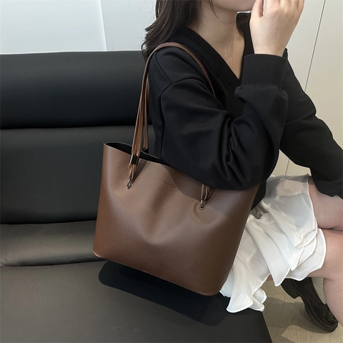 Damen Große Kapazität PU Leder Einkaufstasche Minimalistisch Buchstabendruck Schultertasche Vielseitige Casual Fashion Tasche