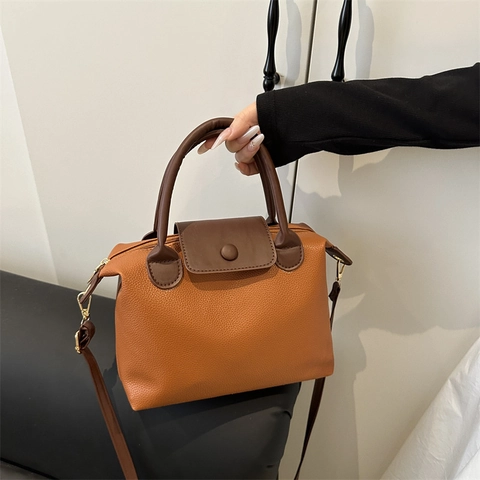 Bolso Bandolera para Mujer en Color de Contraste de Cuero PU Bolso de Mano Informal para Viajar Bolso de Hombro Gran Capacidad