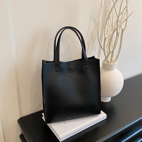 Women's Korean Style Minimalist PU Leather Tote Bag Large Capacity Solid Color Handbag For Daily Commute Office Wear