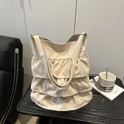 Ruffled Tiered Tote Bag For Women Large Capacity Pleated Shoulder Bag Lightweight Polyester Casual Crossbody Bag Fashion Daily Handbag