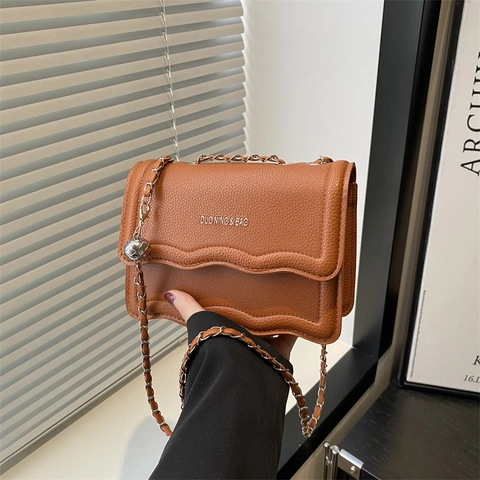 Luxe Crossbodytas Dames Met Golfrand En Litchi Textuur Moderne PU Leren Kleine Vierkante Schoudertas Met Kettingriem