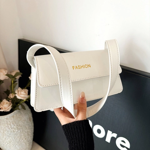 Bolso de Hombro Minimalista de Cuero de PU para Mujer Estampado de Letras de Moda Bolso Axilar Color Sólido Bolso de Mano Cuadrado Pequeño para Ocio Diario
