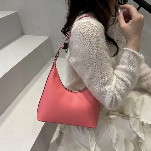Women's Minimalist Synthetic Leather Shoulder Bag 2025 Fashion Solid Color Underarm Hobo Bag With Stitching Detail For Daily