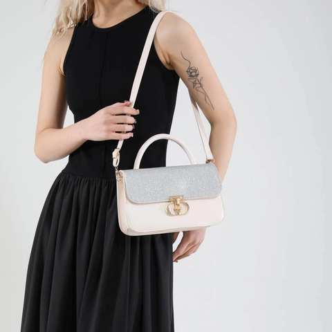Women Retro PU Leather Square Crossbody Bag Rhinestone Glitter Cover Luxury Gold Metal Lock Shoulder Bag Party Ladies Handbag