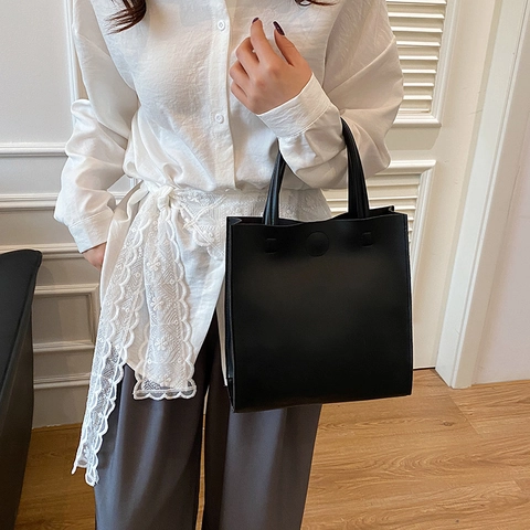 Bolso Tote de Cuero PU Minimalista para Mujer Gran Capacidad Color Sólido Con Cierre Magnético Para Trabajo Diario Oficina