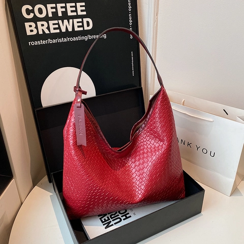 Grote Capaciteit Geweven Tote Bag Voor Vrouwen Retro PU Leer Hobo Schoudertas Minimalistische Woon-werkverkeer Casual Handtas