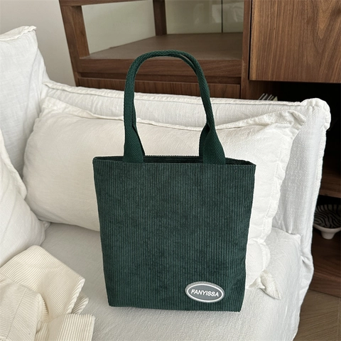 Bolso Tote de Pana Retro para Mujer Bolso de Mano Simple de Gran Capacidad Informal Ligero de Color Sólido Bolso de Viaje Diario Versátil