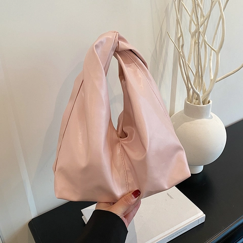 Women Retro Pleated Cloud Bag Minimalist Knot Handle PU Leather Handbag Stylish Hobo Bag Daily Casual Underarm Tote Bag