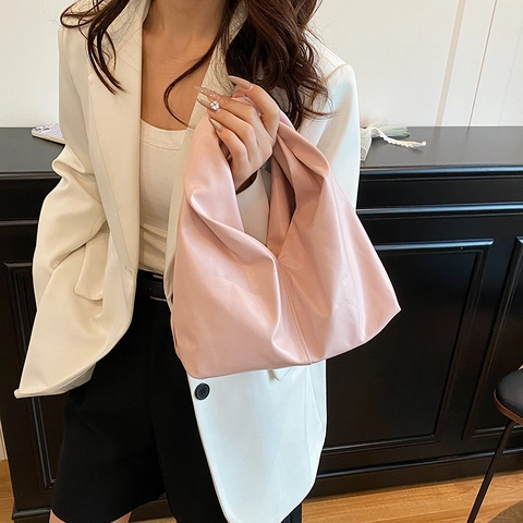 Women Retro Pleated Cloud Bag Minimalist Knot Handle PU Leather Handbag Stylish Hobo Bag Daily Casual Underarm Tote Bag
